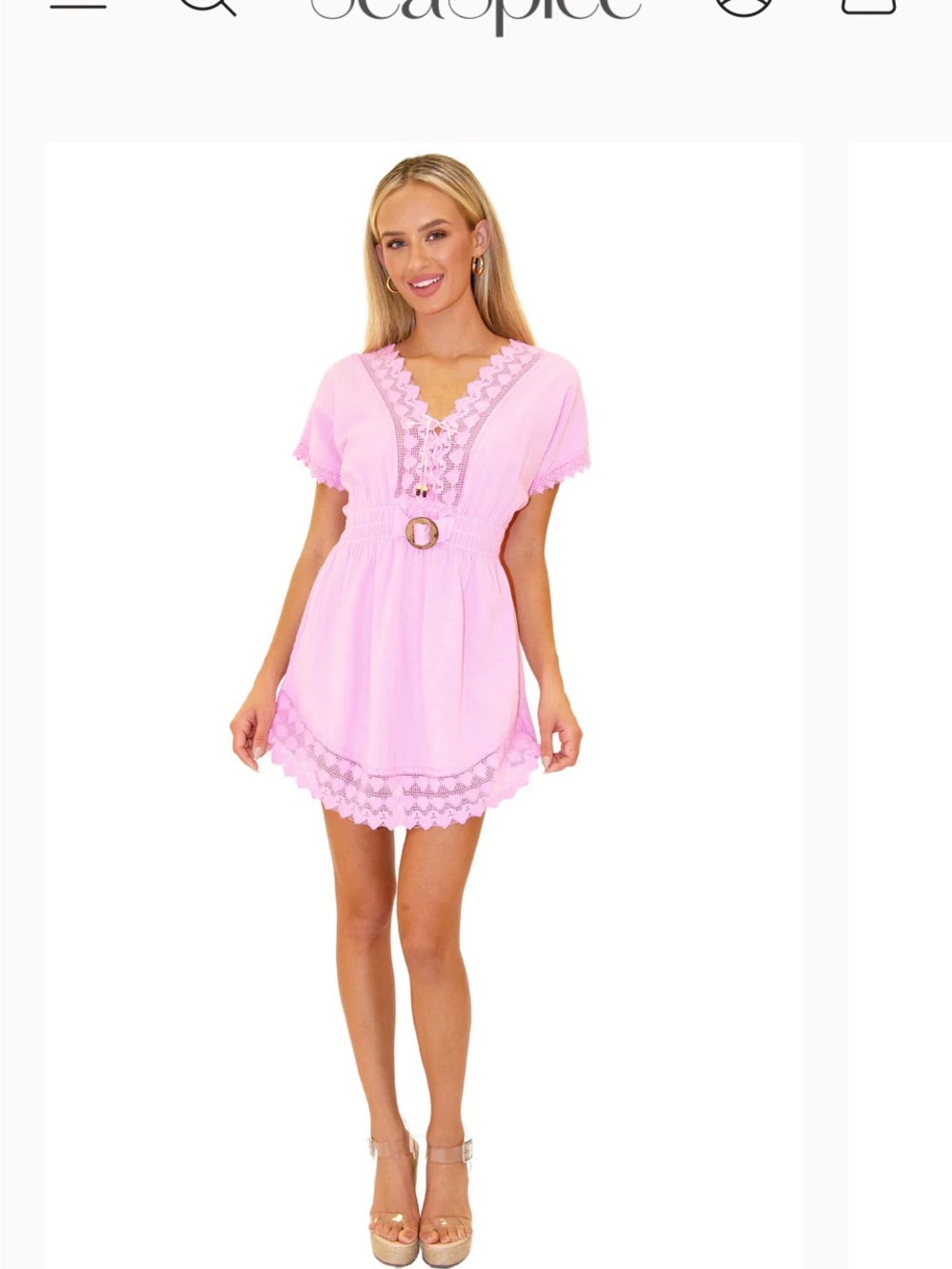 Lace-Trim V-Neck Swim Coverup Tunic in Pink
